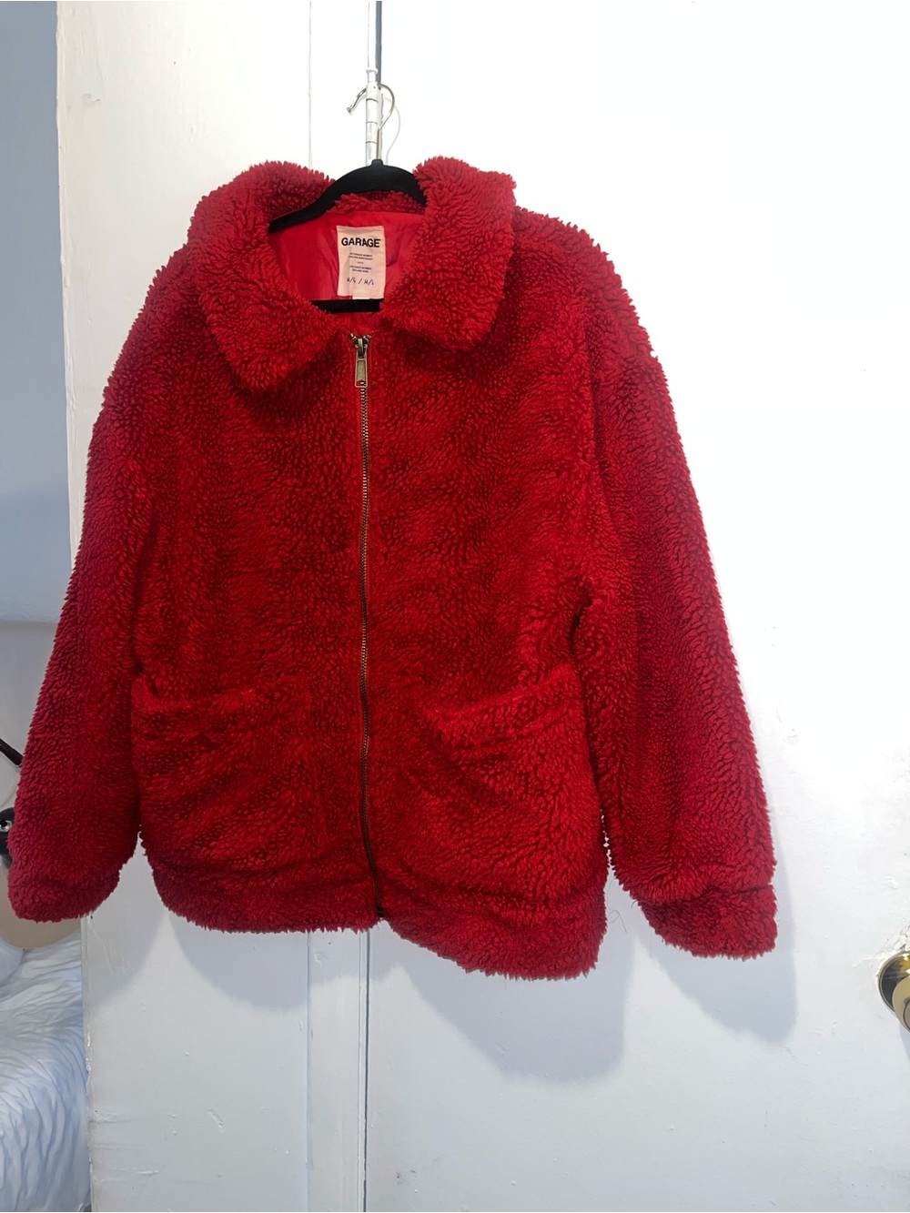 Garage Bright Red Teddy Sherpa Zip Jacket